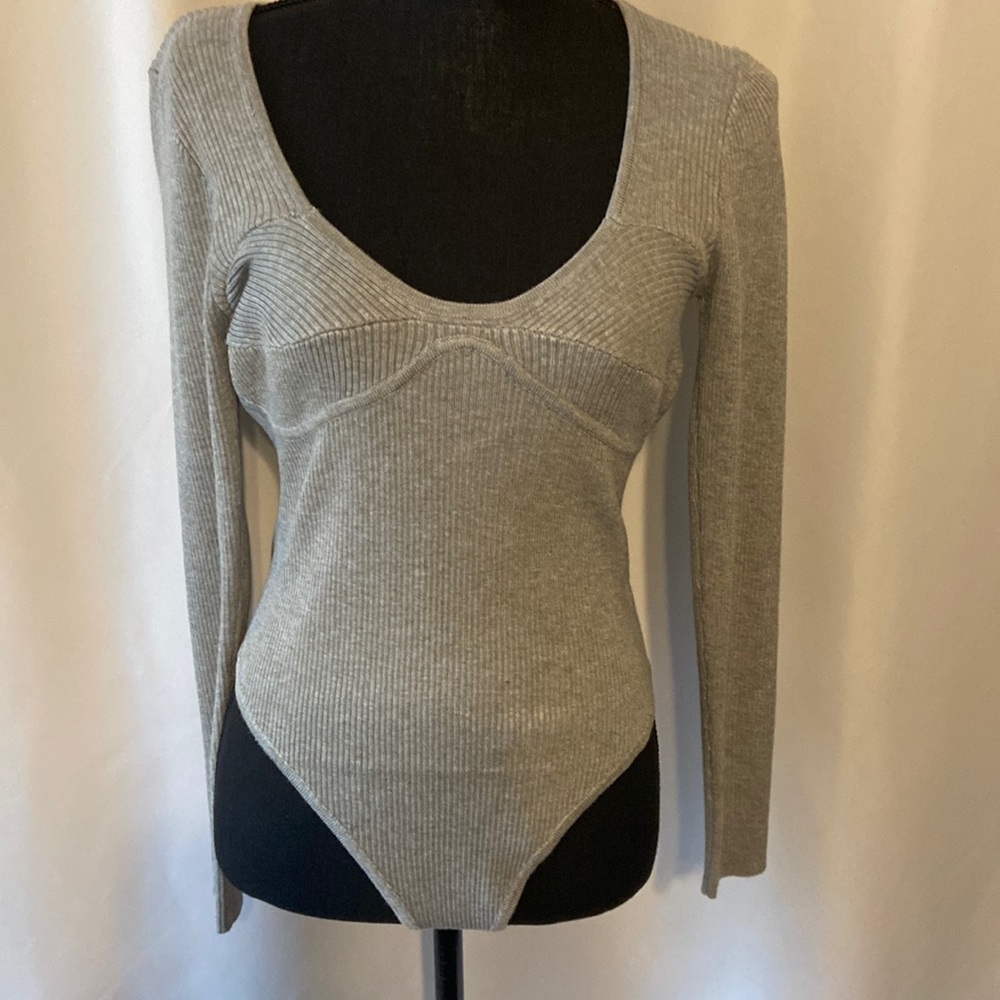 Ribbed Knit Scoop Neck Bustier Stitch Bodysuit